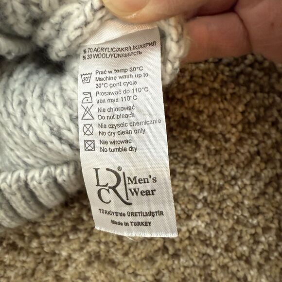 LCR Men’s Cable Knit Chunky Wool Blend Cardigan Neutral Size M - Picture 9 of 12